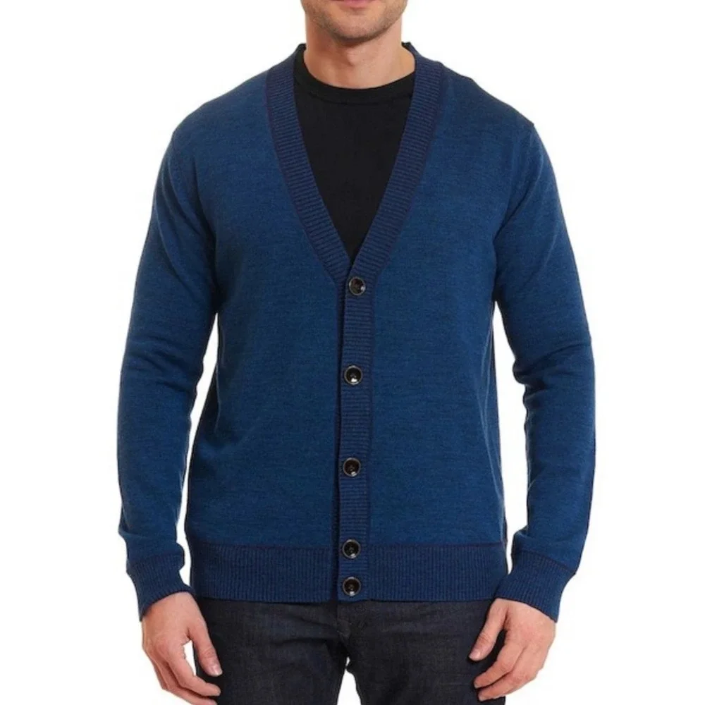 Robert Graham Men's Berengar Wool Cardigan Sweater XL Blue Grandpacore Preppy‎
